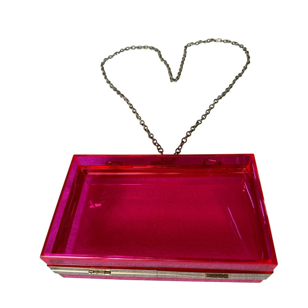 Concert Y2K Hot Pink Transparent Acrylic Box Clutch Gold Chain‎ Crossbody Bag